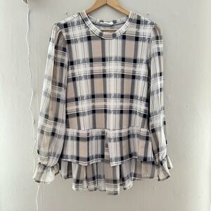 Zoey & Leelo Womens Plaid Blouse Top Size L Academia Office Career Teacher